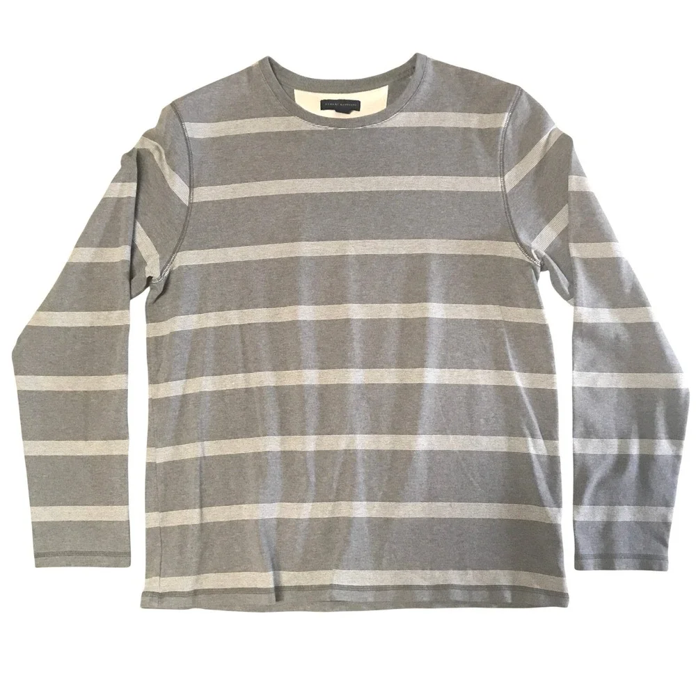 Banana Republic Mens Gray Striped Long Sleeve Crew Neck Sweater Large